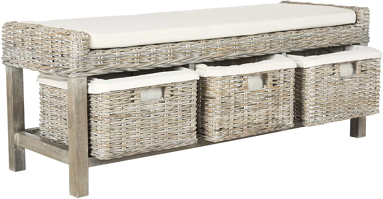 SAFAVIEH Kobutsu Coastal Mango Wood Storage Bench, White