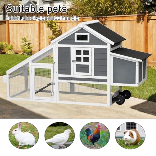 Chicken Coop with Run & Wheels,Outdoor Two-Tier Large Chicken Duck House Rabbit Hutch Poultry Cage with Nesting Box and Side Door,Large Coop Suitable for 6-8 Chickens