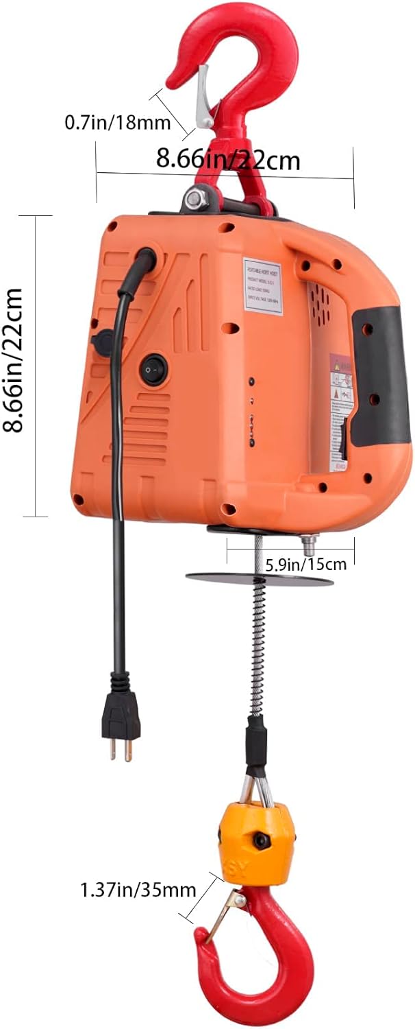 Portable Electric Hoist Winch, 3-in-1 Electric Hoist Winch 1100lb 1500W 110V 120V Power Winch Crane with Remote Control 25 Feet lifting height Lift 16ft/min