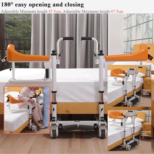 Patient Lift Transfer Chair, Portable Bath Lifts with 180° Split Seat for Disabled Elderly, Commode Toilet Shower Chair with Wheels, Nursing Homes Easy Care Lift Chair with Hoist Lifting