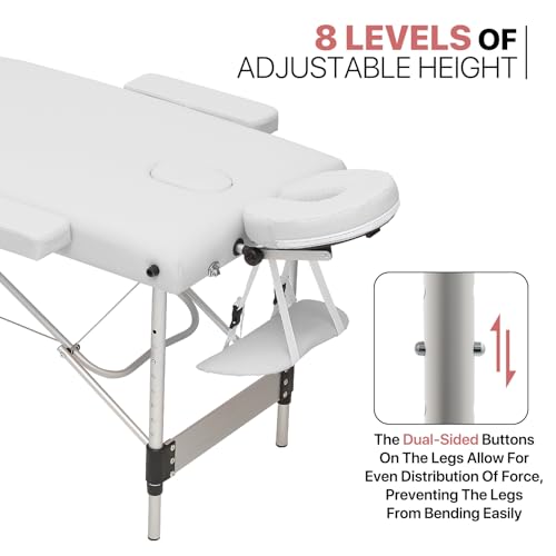 MoNiBloom Massage Table 2 Fold Portable Massage Table 82" Massage Bed Height Adjustable SPA Bed w/Carry Case Aluminum Alloy Frame Foldable Massage Table, Black