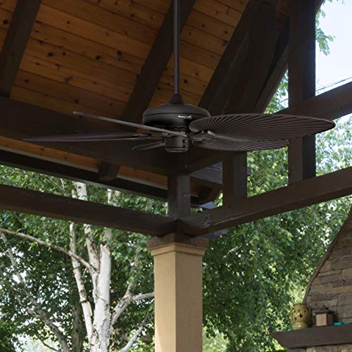 Honeywell Ceiling Fans Palm Lake, 52 Inch Tropical Indoor Outdoor Ceiling Fan with Light, Pull Chain, Three Mounting Options, 5 Palm Leaf Blades, Reversible Motor - 50509-01 (White)