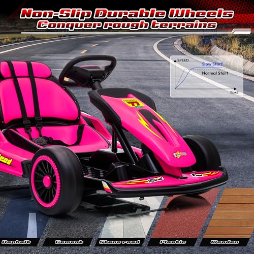 24V Electric Go Kart for Kids, 400W Drift Cart with EVA Tires, High/Low Speed, Max Speed 8.1 MPH, Music, Wireless, Electric Crazy Go-Kart Outdoor Ride on Toy for Kids Ages 6+, Red