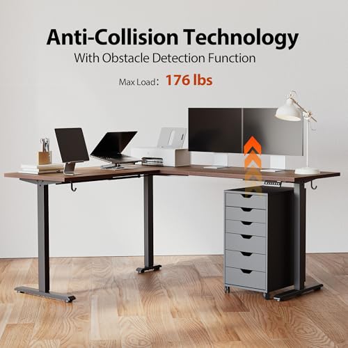 Agilestic L Shaped Electric Standing Desk with 2 Drawers, 63 Inch Ergonomic Adjustable Height Desk with Storage, Corner Desk Sit Stand up Computer Table for Work Office Home, Rustic Brown