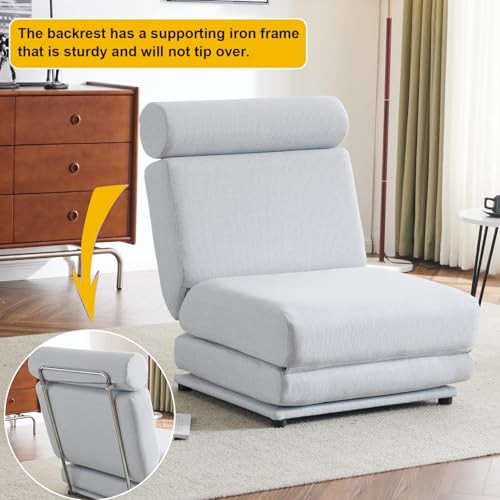 INMOZATA Futon Sofa Bed,Convertible Folding Sleeper Chair,Portable Single Futon Sofa Couch Linen Foldable Sofa Bed for Living Room,Dorm,Guest Room,Home Office,Loft, Apartment,Small Space,Blue