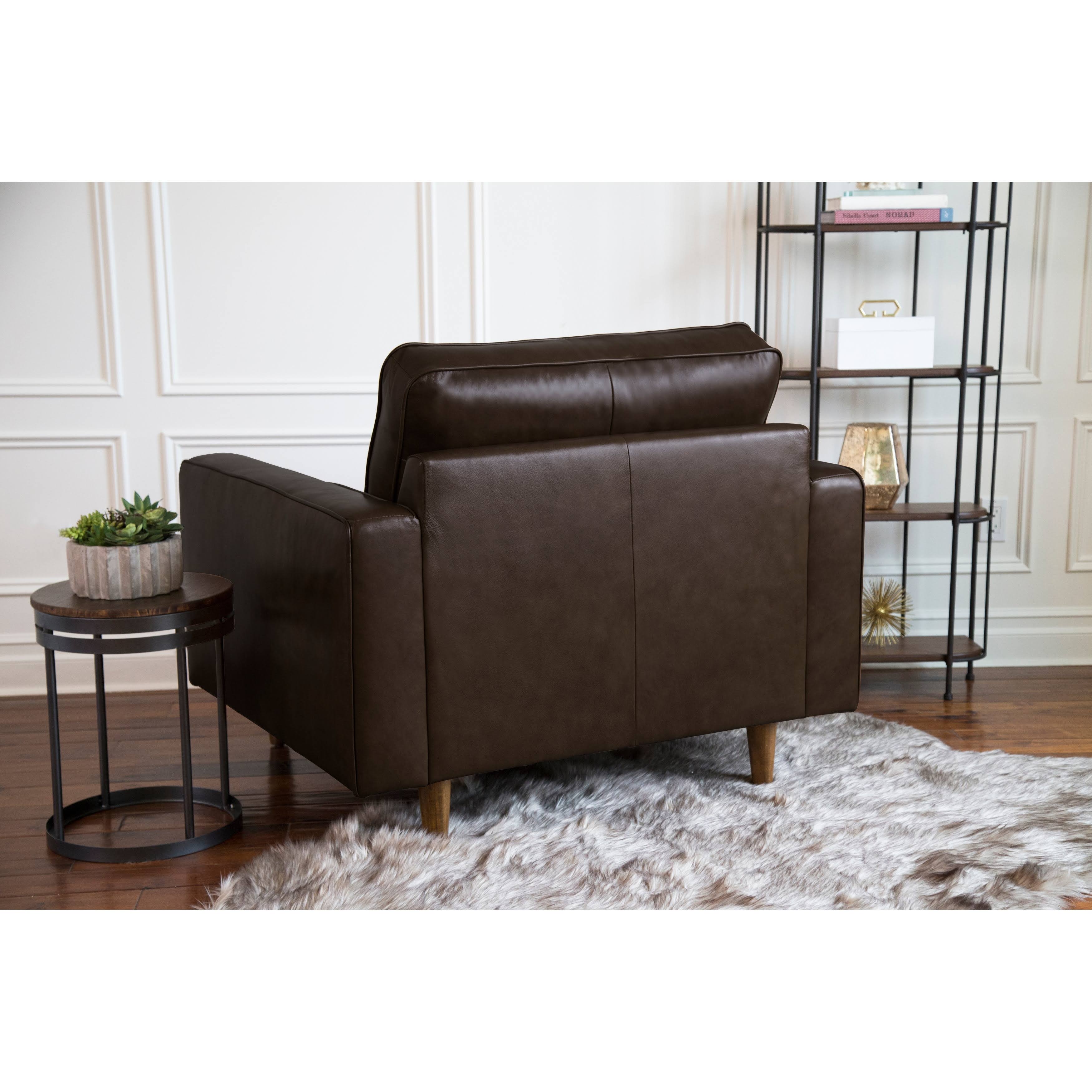 Abbyson Holloway Mid-Century Modern Top-Grain Leather Armchair - Camel