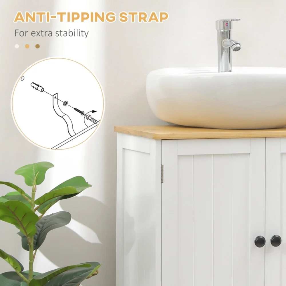 Pedestal Sink Storage Cabinet, Under Sink Cabinet with Double Doors,  Crystal White, Dark Walnut-AS
