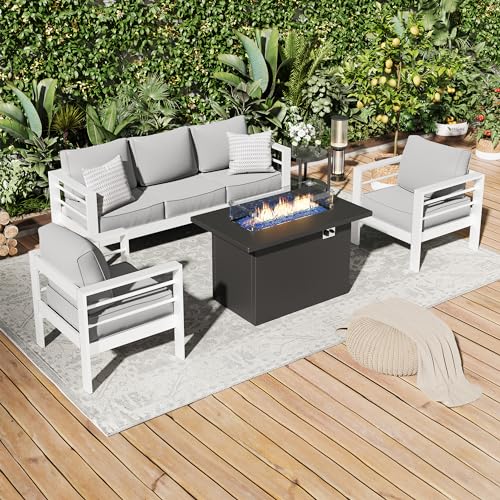 UDPATIO 8 Piece Aluminum Patio Furniture Set, Oversized Modern Outdoor Furniture Set with Olefin Fabric Cushion for Patio Deck Backyard, Dark Grey(with Waterproof Covers)