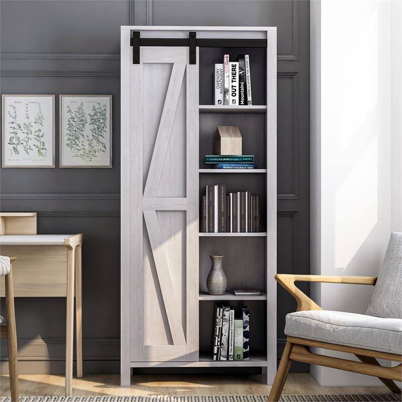 Furniture of America Kleva Transitional Wood Sliding Door Pantry in White Oak - IDI-202800
