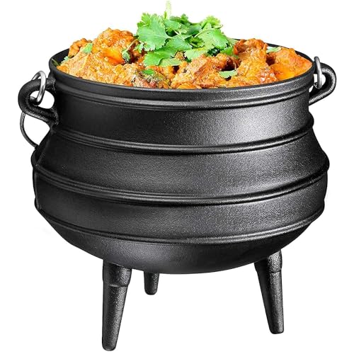 Bruntmor Pre-Seasoned Cast Iron Cauldron | African Potjie Pot with Lid | 3 Legs for Even Heat Distribution - Premium Camping Dutch oven Cookware for over-the-fire Cooking - 10 Quarts (X-Large)