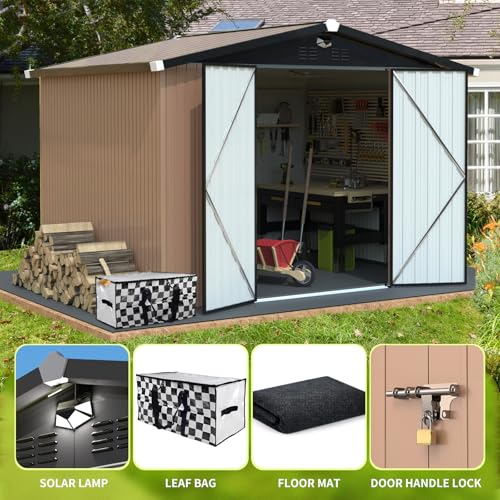 Metal Storage Shed,Outdoor Storage Building 10x12,Large Backyard Sheds with Lockable Doors,Waterproof Outside Storage Shed