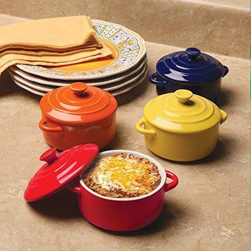 Colorful Stoneware Mini Casserole Pots with Lids - Set of 8