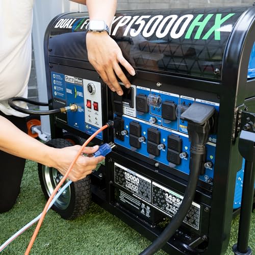 DuroMax XP13000HXT 13,000-Watt 500cc Tri Fuel Gas Propane Natural Gas Portable Generator with CO Alert, Black/Blue