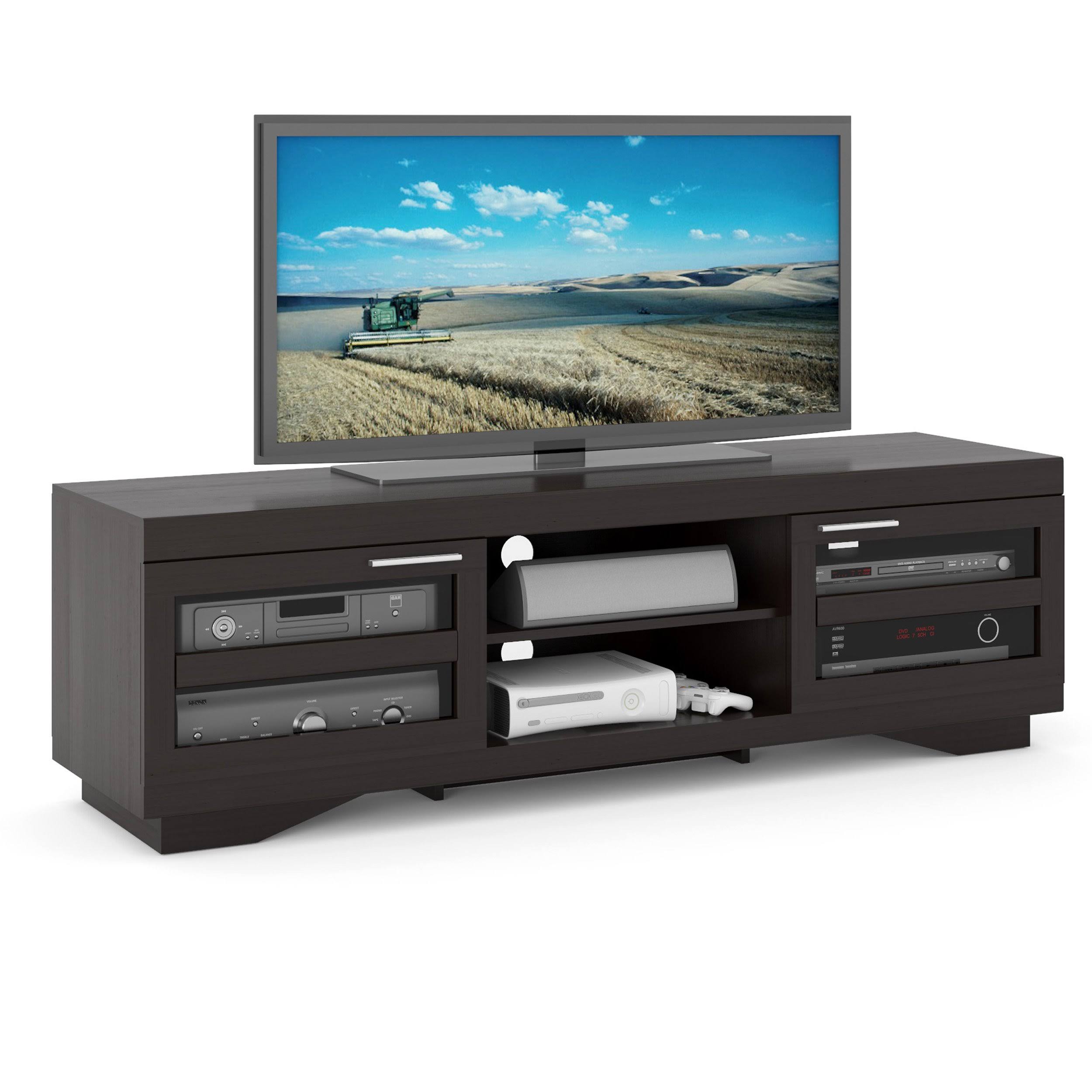 SONAX Granville 66-Inch Wood Veneer TV Bench, Mocha Black
