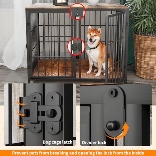 Heavy Duty Dog Crate Furniture: 84inch Wooden Dog Crates End Table Kennel with Three Doors and Removable Tray - Extra Large Puppy Indoor Training Playpen House Decorative Side Table Cage Rustic Brown