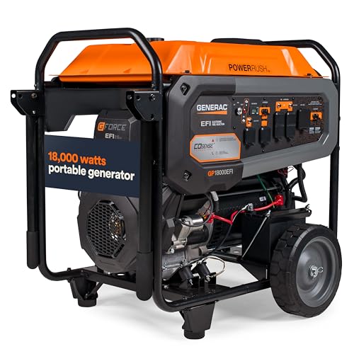 Generac 8,000-Watt Gas-Powered Portable Generator - Electric Start with COsense - PowerRush Advanced Technology - Reliable Power for Emergencies, Recreation, Home - 49 State Compliant - Orange/Black