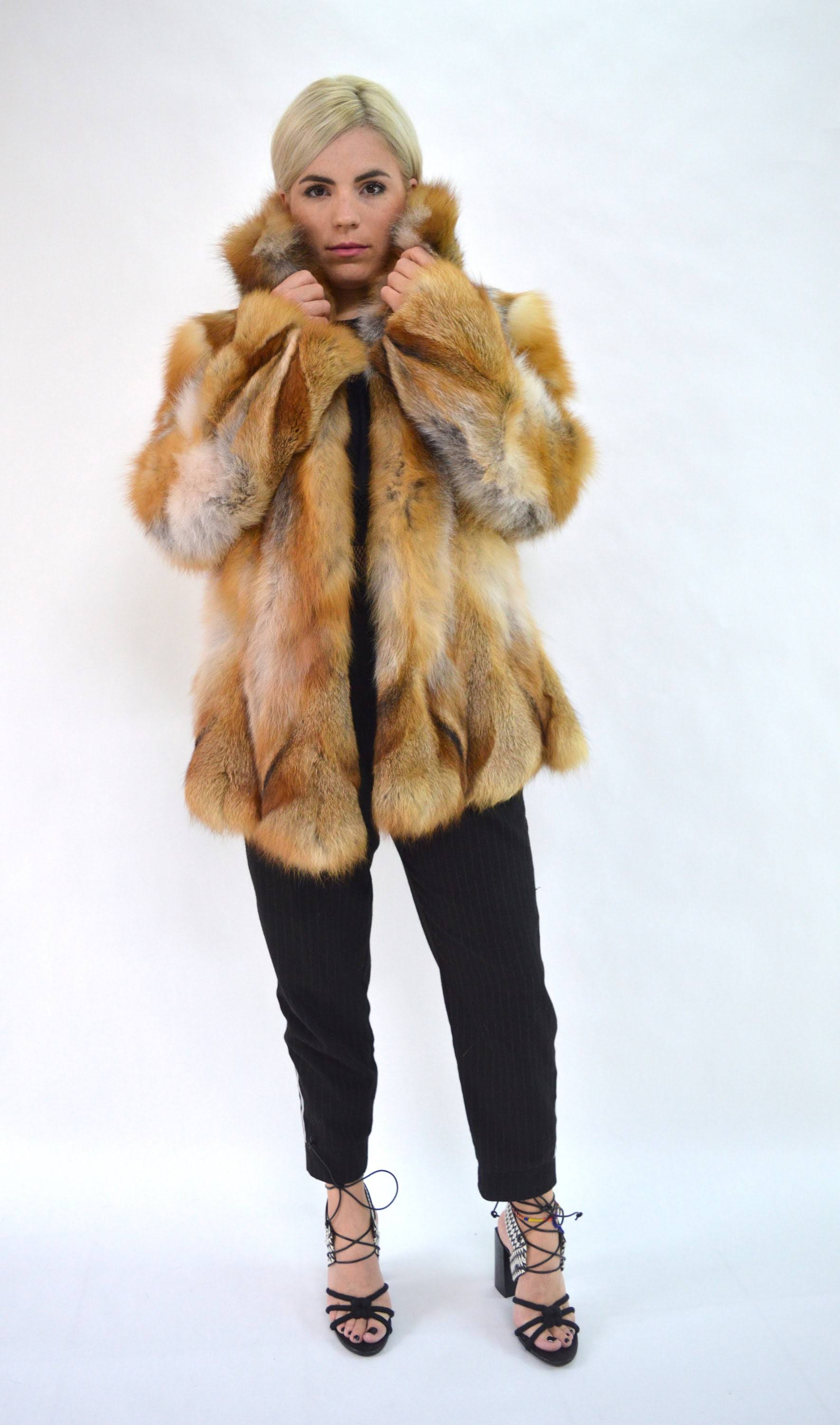 Real Fox Fur Coat, Canadian Red Fox Fur Hooded Coat. Genuine Fox Fur Jacket. Fox Fur Coat, Fur Cape, Fur Stroller, Red Fox Fur c