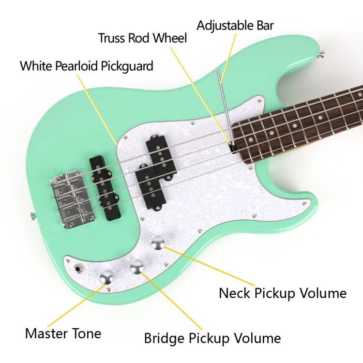 Full Size Standard Electric Bass Guitar Four 4 String Right Hand Handed Basswood Body Roasted Canadian Maple Neck Genuine Rosewood Fretboard Fingerboard with Gig Bag (Black)