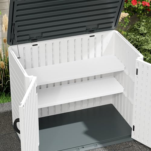 DWVO Outdoor Weather-Resistant Horizontal Storage Shed, 35 Cu Ft Capacity, Lockable and Waterproof, Suitable for Storing Garden Tools, Light Gray