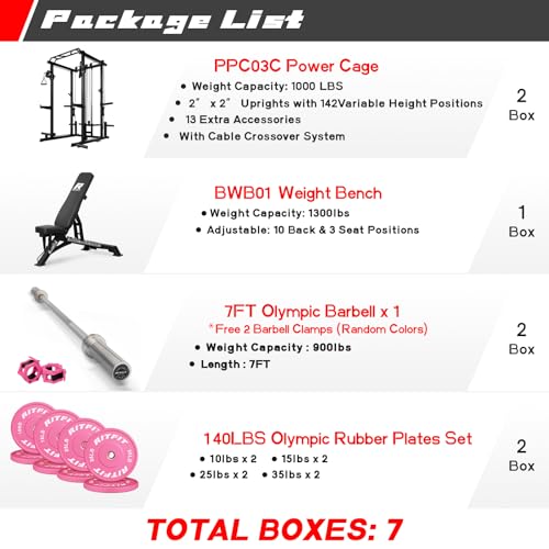 RitFit Multi-Function Squat Rack Power Cage PPC03 with Cable Crossover System, 1000LBS Capacity Power Rack and Packages with Optional Weight Bench, Barbell Weight Set, for Garage Workout & Home Gym