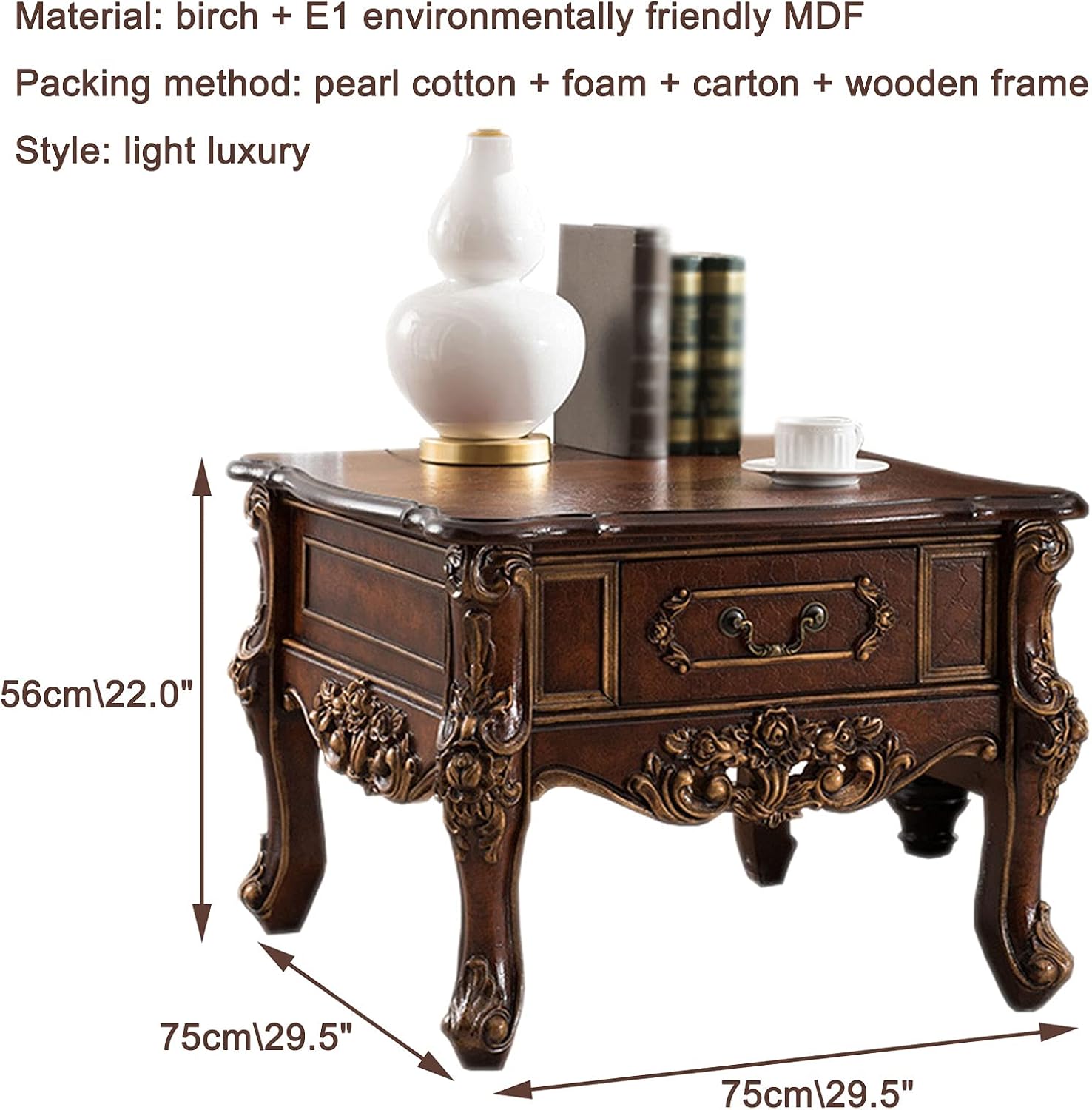 End Table with Drawers Rustic Retro Style Carved Painted Coffee Table Tea Table Side Table Low Table Living Room Furniture