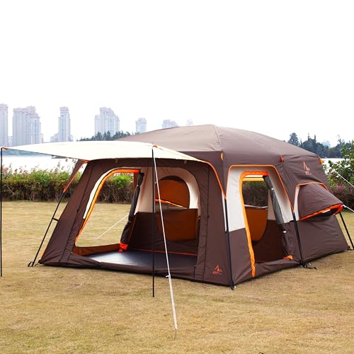KTT Extra Large Tent 10-12-14 Person(Style-B),Family Cabin Tents,2 Rooms,3 Doors and 3 Windows with Mesh,Straight Wall,Waterproof,Double Layer,Big Tent for Outdoor,Picnic,Camping,Family Gathering