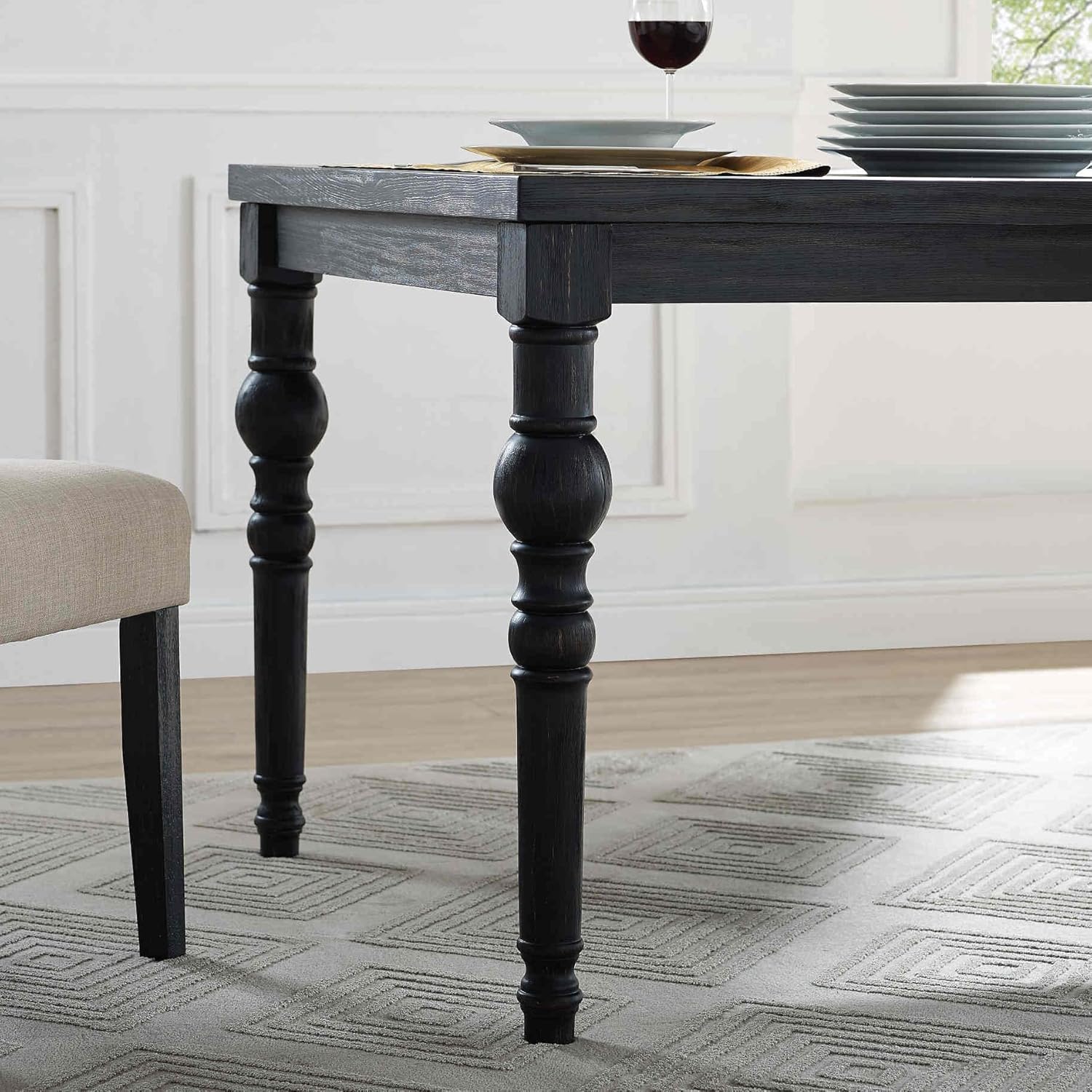 5-Piece Solid Wood Dining Table Set with 4 Upholstered Chairs Traditional Style Kitchen Furniture with Eye-Catching Turned Legs and Rich Wood Grain Finish Perfect for Dining Room and Kitchen