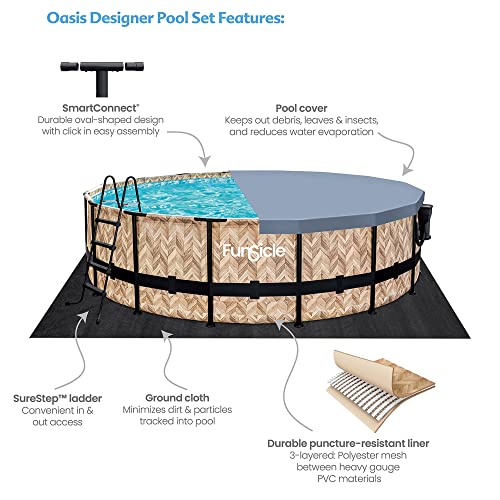 Funsicle 14' x 42" Oasis Designer Round Frame Above Ground Outdoor Swimming Pool Set with SkimmerPlus Filter Pump, Ladder, and Pool Cover, Gray