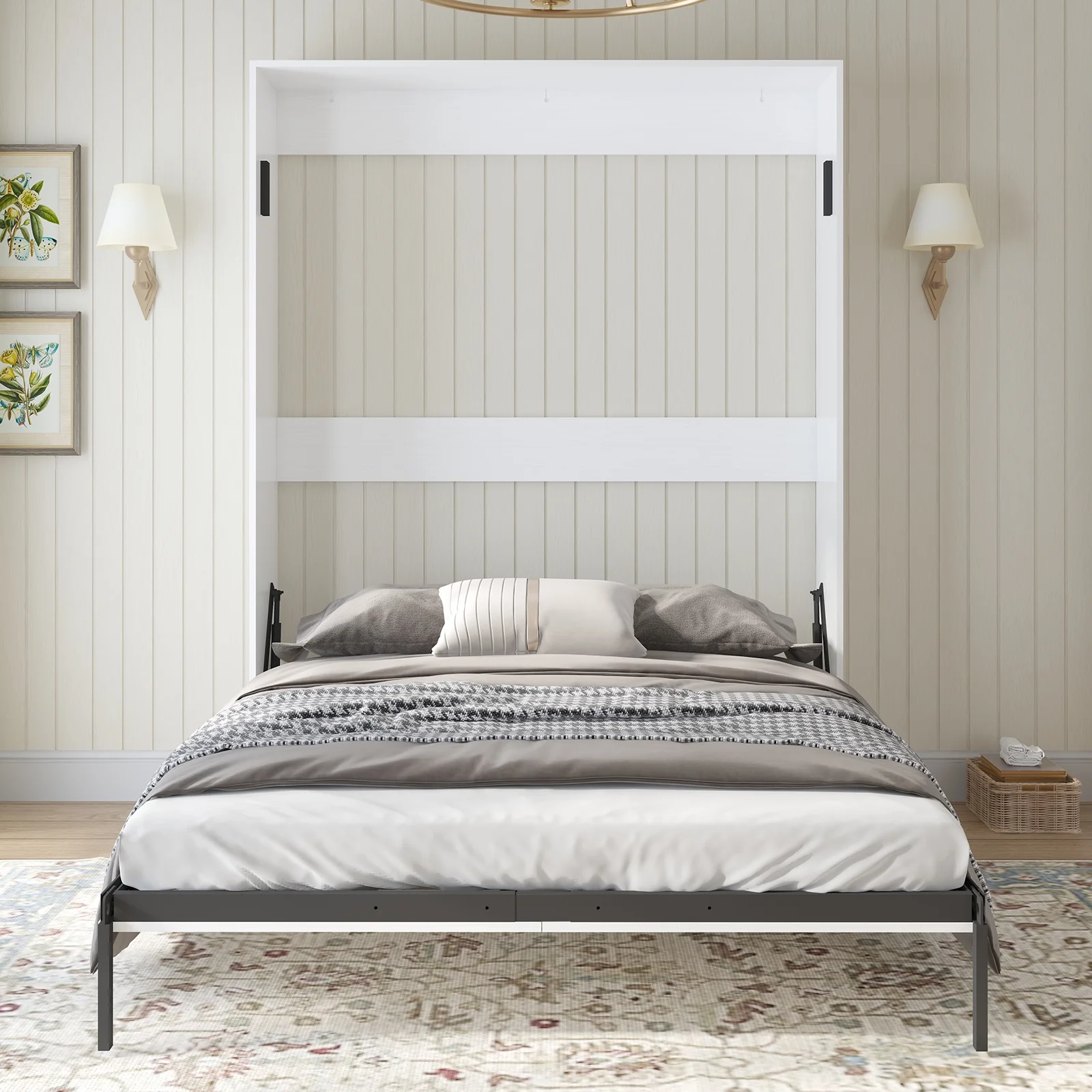 MUZZ Murphy Bed with Wardrobe, Foldable Wall Bed with Space Saving Design, Fold up Murphy Bed Cabinet for Storage, Multifunctional Cabinet Bed for Bedroom/Apartment(Style5,White)
