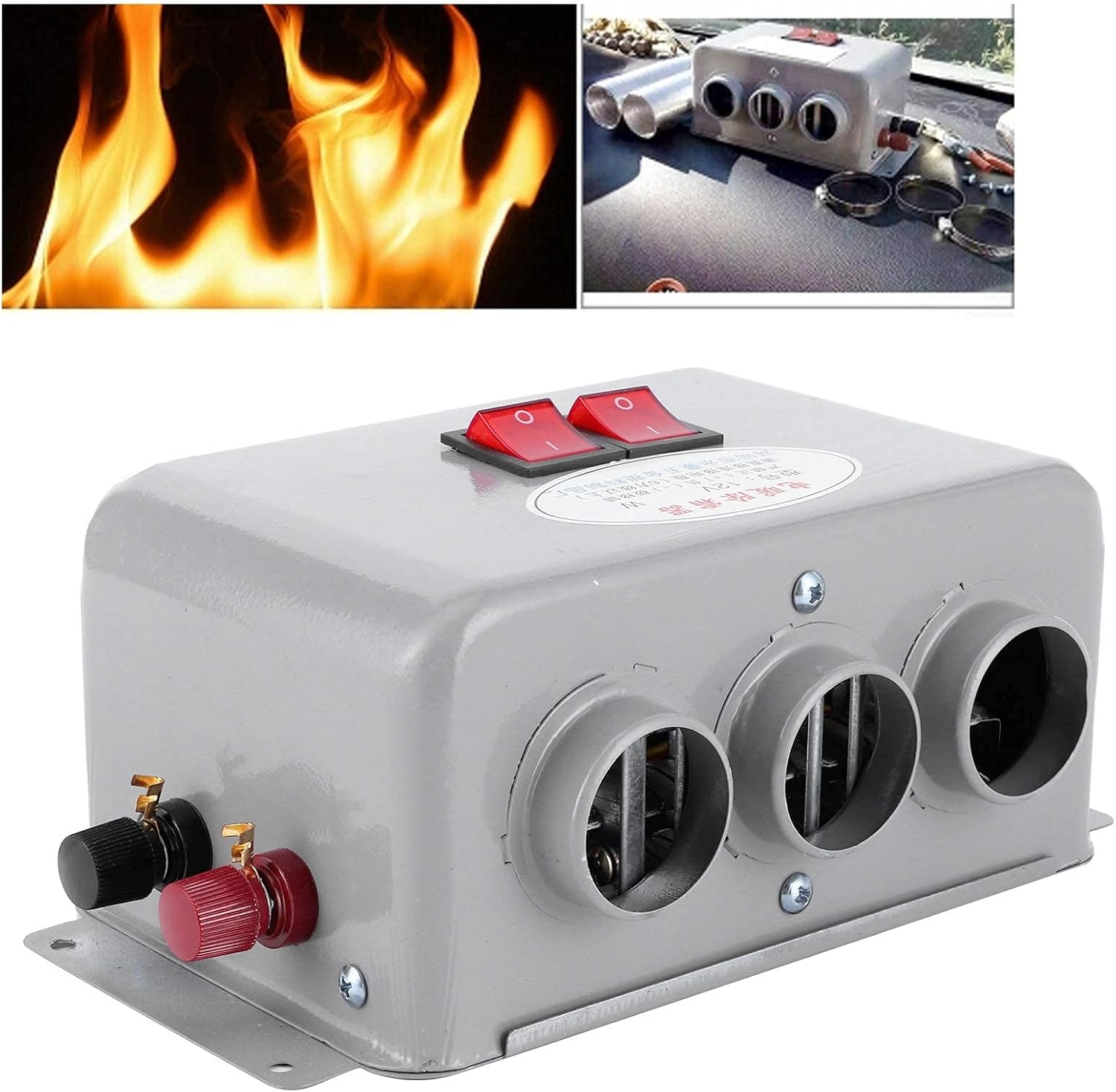 Akozon 12V Compact Car Heater 3 Hole 600W-800W Winter Fast Heating Warmer Frost Removing Low Noise for 12 Volt Heater Pack of 2
