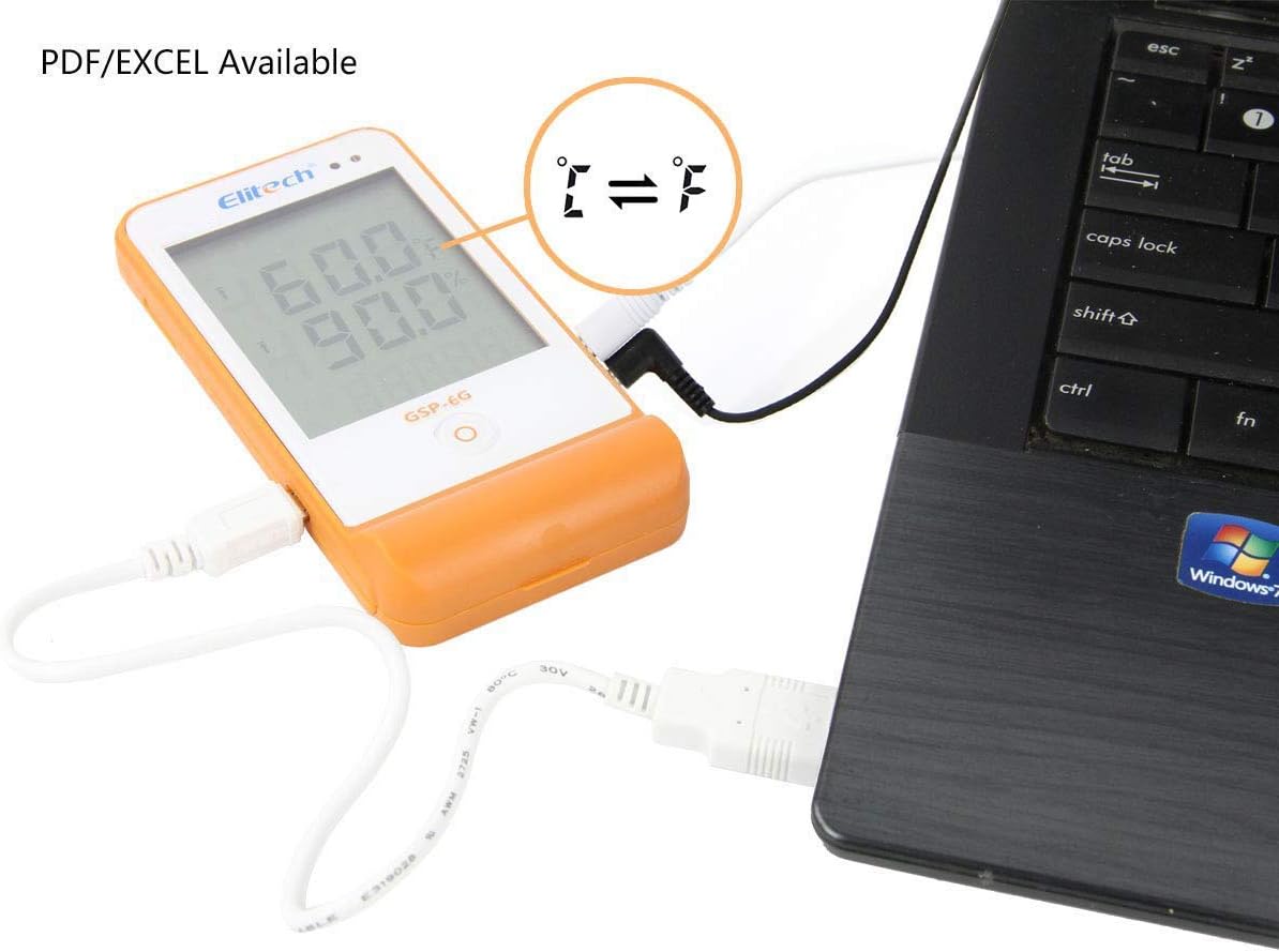 Elitech GSP-6G Digital Temperature Humidity Data Logger Detachable Buffered Probe ISO 17025 Certification Pack of 2