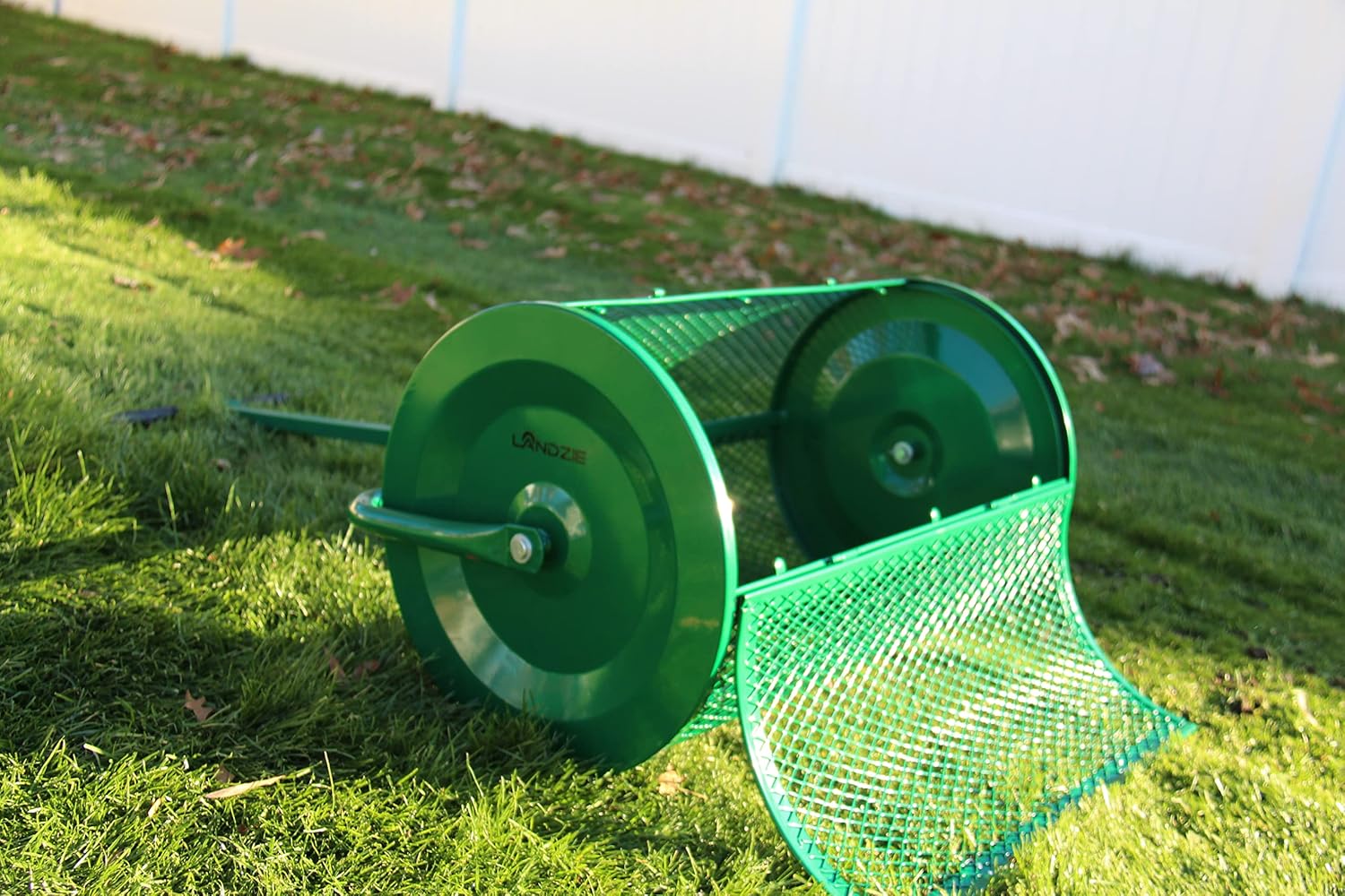 Landzie Lawn & Garden Spreaders - 44 Inch Heavy Duty Metal Mesh Basket Push/Tow Spreader - Compost, Peat Moss, Top Soil, Mulch - Durable Lightweight Multi-Purpose Yard Care Equipment - Manure Spreader
