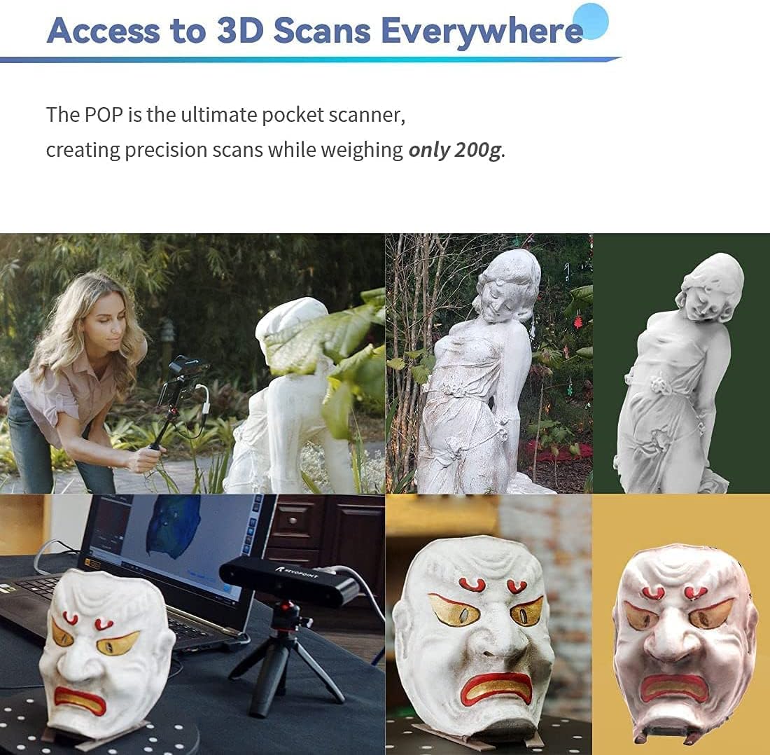 Revopoint POP A3 3D Scanner, Black - with Turntable 0.3mm Accuracy 8 Fps Scan Speed Desktop and Handheld Fixed/Auto Scan Mode for Face and Body Scanning Modes for Color 3D Printing