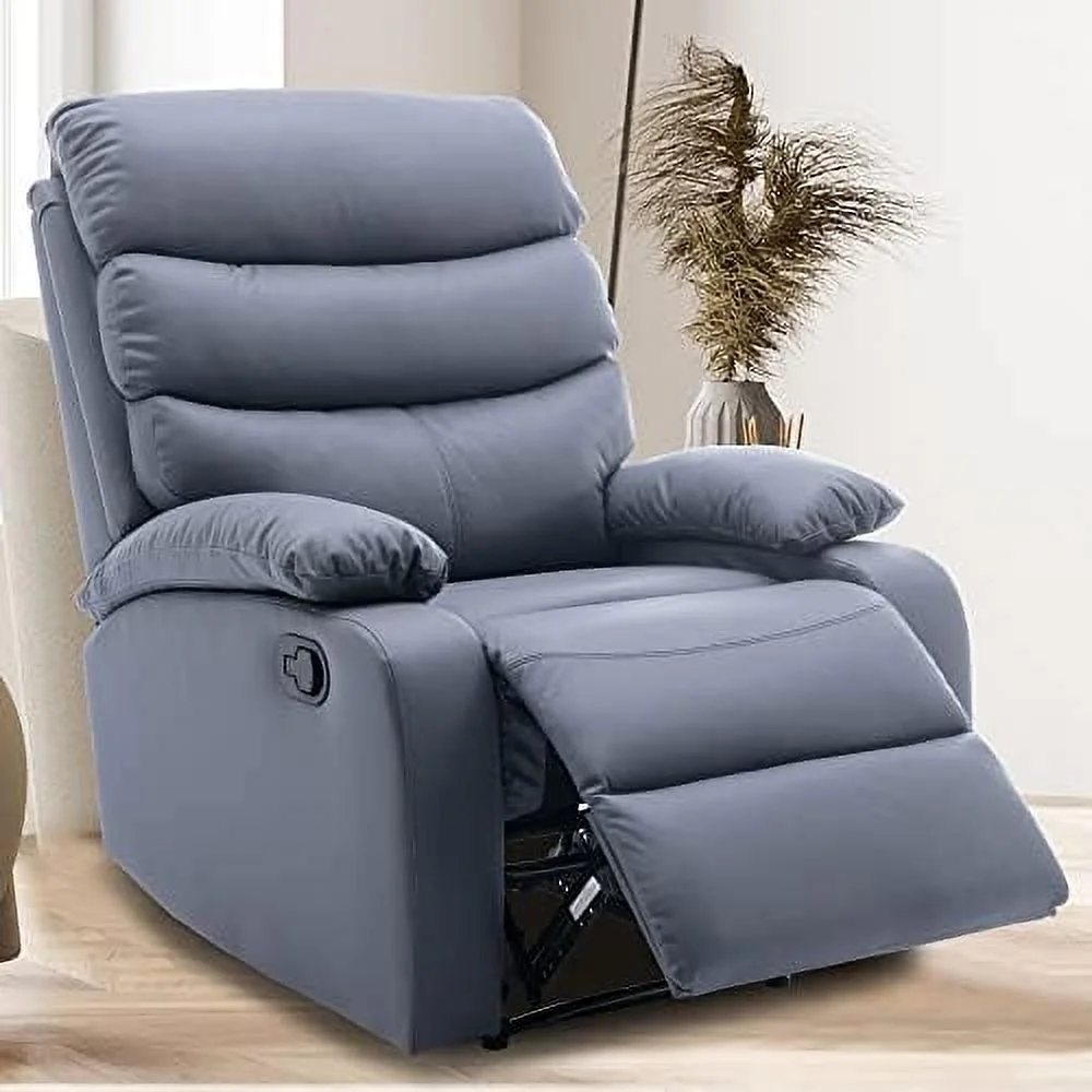 NLIBOOMLife Recliner Chair for Living Room  Manual Recliner with Micro Leather  Overstuffed Single Sofa  Easy to Operate Footrest &amp; Headrest  Suitable for Small Spaces- Cerulean Blue