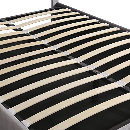 Lift Up Storage Bed Queen, Upholstered Queen Bed Frame with LED Light, Bluetooth Player and USB Charging,Velvet Fabric Platform Bed Frame for Teens Adults, No Box Spring Needed(Grey)