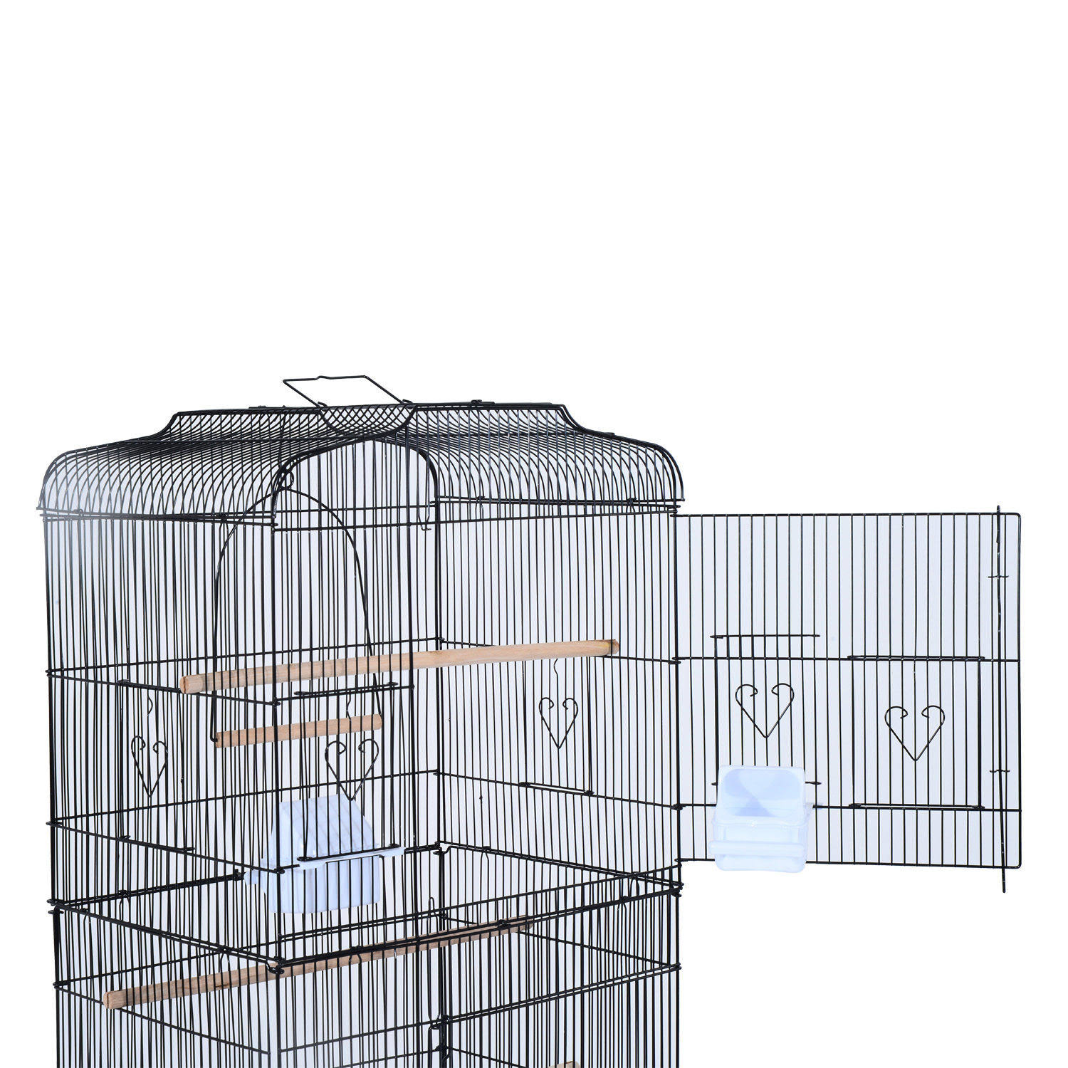 PawHut 63x22 Metal Indoor Bird Cage Starter Kit with Detachable Rolling Stand, Storage Basket, and Accessories - Black