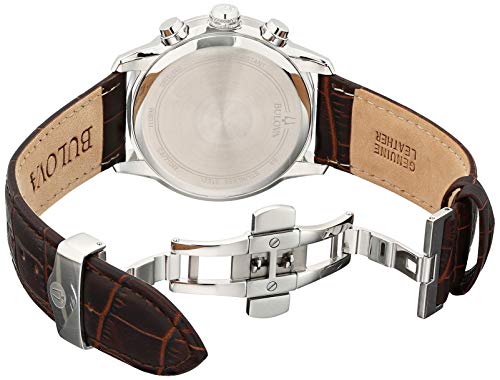 Bulova Men's Classic Sutton 6-Hand Chronograph Calendar Big Date Leather Strap Quartz Watch, Domed Mineral Crystal, 44mm