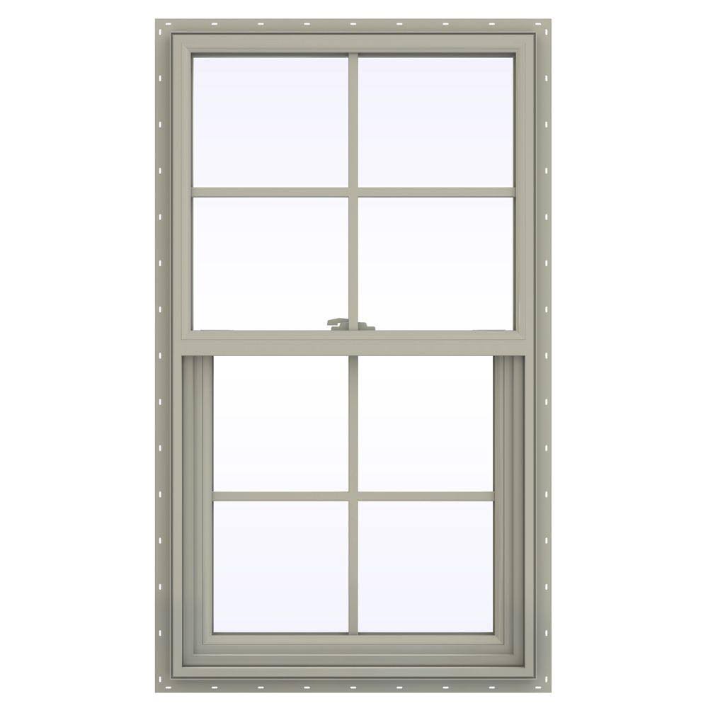 JELD-WEN 23.5 in. x 35.5 in. V-2500 Series Desert Sand Vinyl Single Hung Window with Colonial Grids/Grilles
