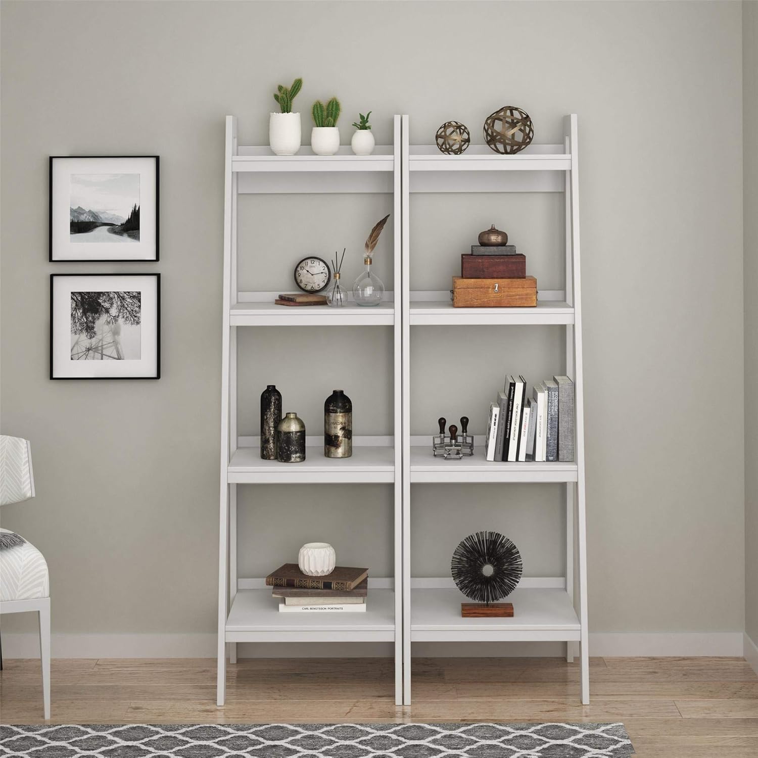 Ameriwood Home Lawrence 4 Shelf Ladder Bookcase Bundle, Black