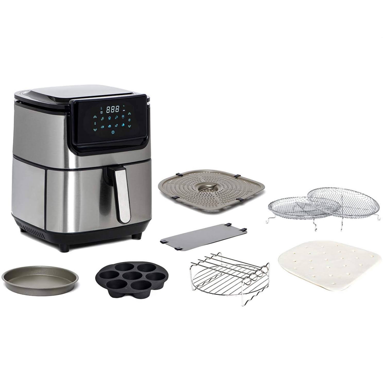 Yedi Evolution Air Fryer, 6.8 Quart, Stainless Steel, Ceramic Cooking Basket, with Deluxe Accessory Kit and Recipe Book
