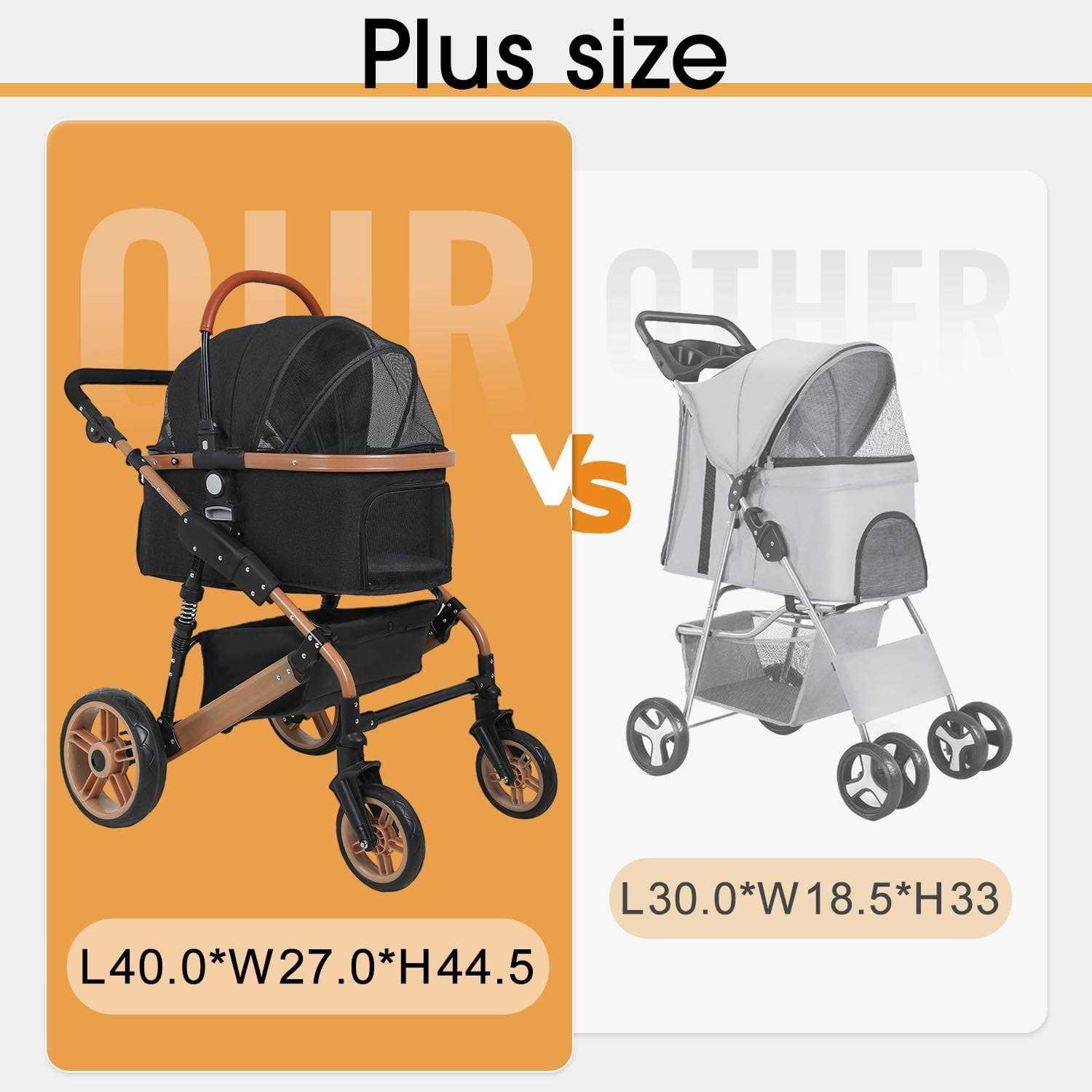 BestPet Pet Stroller Premium 3-in-1 Multifunction 4 Wheels Dog Cat Stroller for Large Medium Dogs Cats Aluminium Frame Folding Lightweight Travel