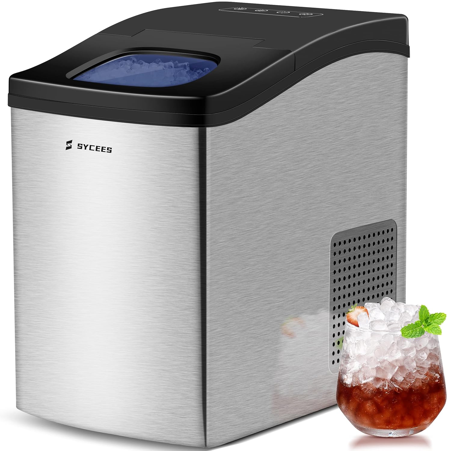 Nugget Ice Maker for Countertop, 33lbs/24h, Sonic Ice Ready in 10 Mins, 5lbs Ice Storage, Self-Cleaning Function, Touch Control, Stainless Steel Pellet Ice Machine for Home Kitchen, Bar, Office