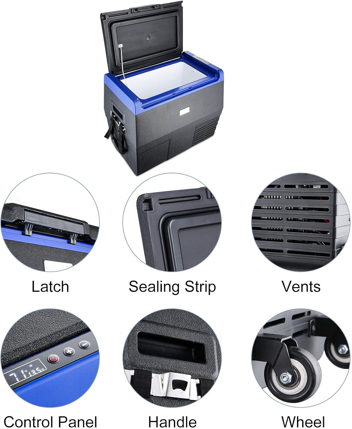 Portable Fridge Freezer, 12 Volt Refrigerator, -4℉-68℉, Electric Cooler with wheels for Car and Home, DC 12/24V, AC 110V, Car Refrigerator Compact Refrigerator for Travel, Camping, Road Trip, RV (TC35+AC adapter)