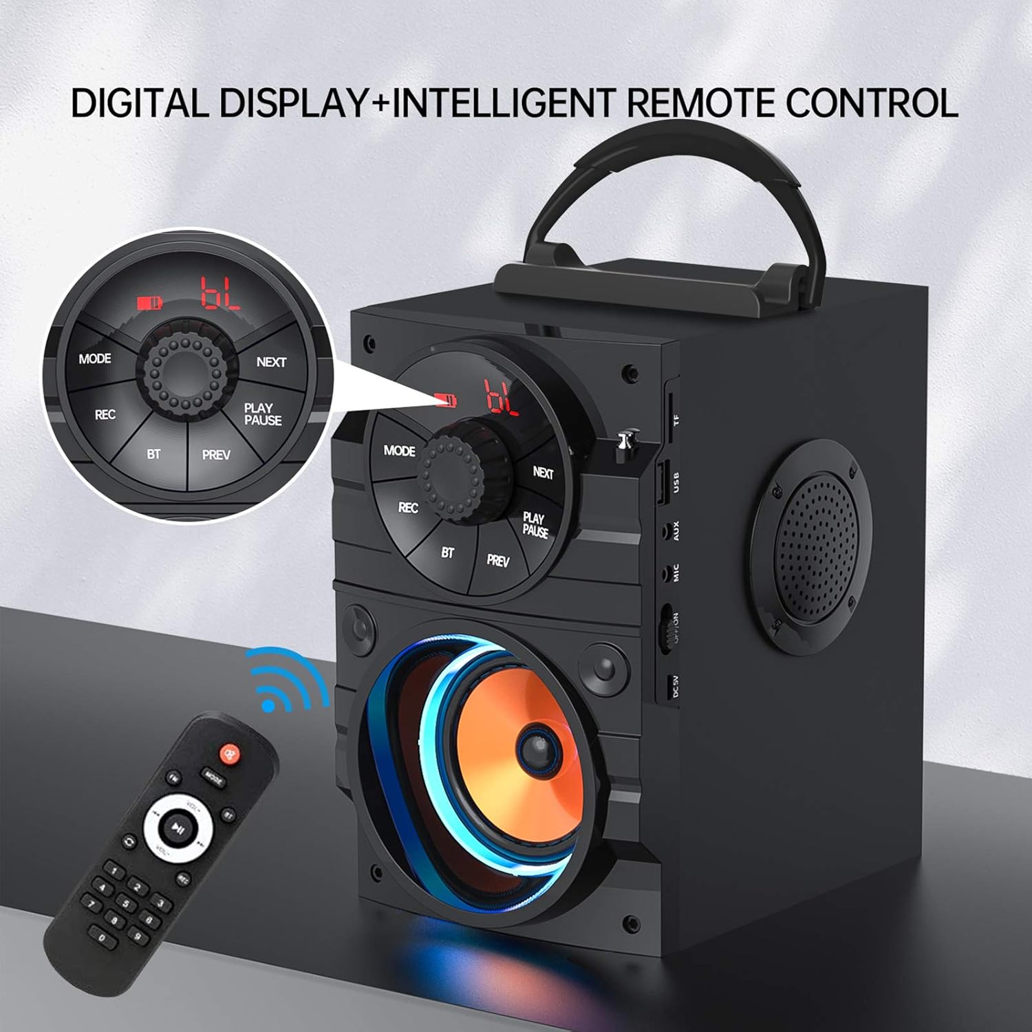 Portable Bluetooth Speakers with Light, Wireless Big Speakers with Subwoofer, FM Radio, LED Lights, EQ, Booming Bass, Bluetooth 4.2 Stereo Loud Outdoor/Indoor Party Speakers for Home, Camping, Travel