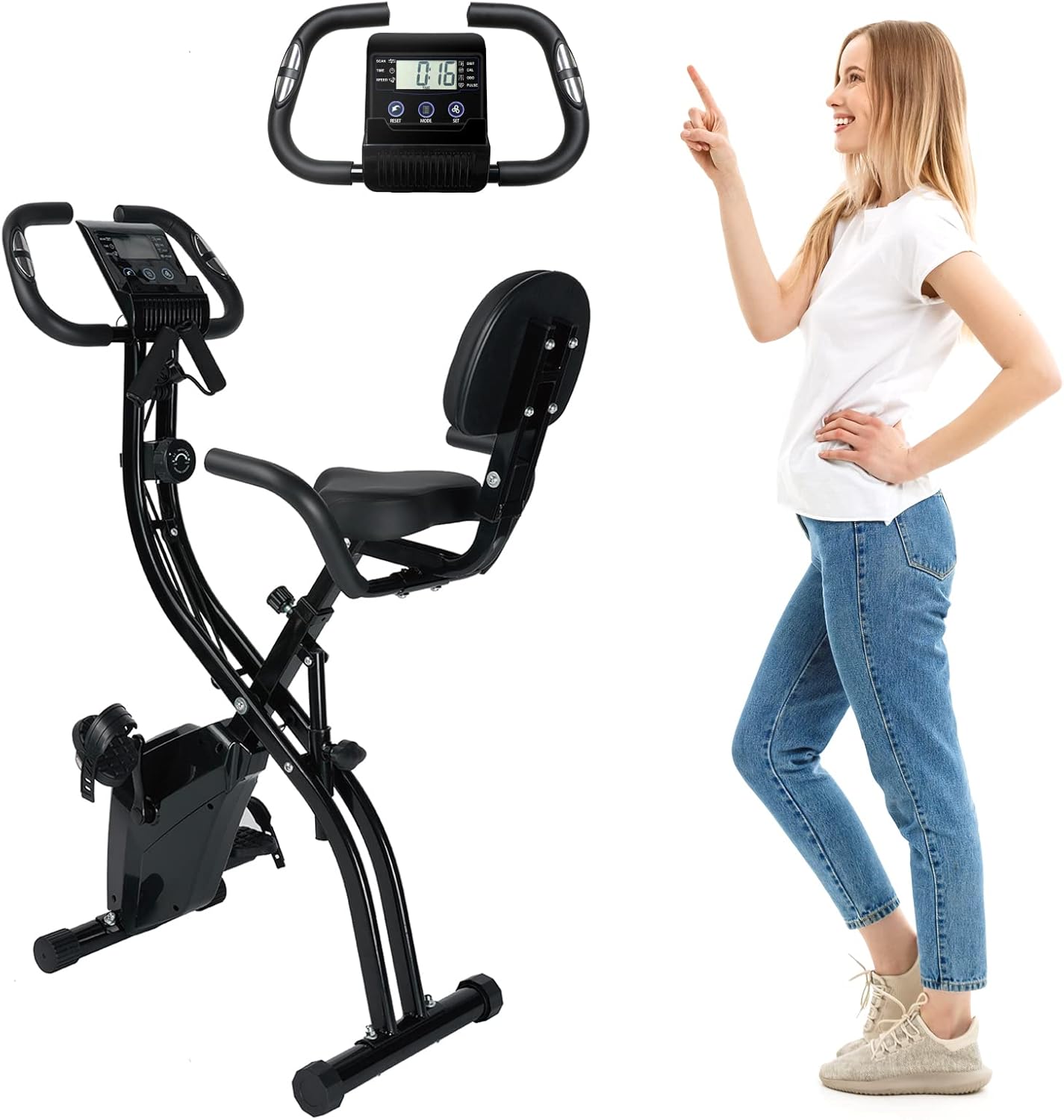 Stationary Bikes Folding Magnetic Upright Exercise Bikew/LCD Screen, Adjustable Comfortable Seat, for Home Office Useonary Bikes Folding Upright Exercise Bike, Magnetic Stationary Fitness Workout Bike, with 7 Levels Comfortable Seat & Touch Screen LC