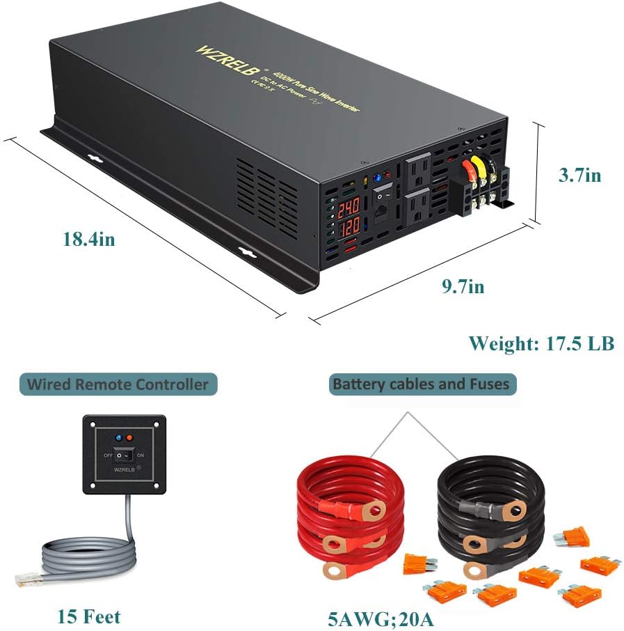Pure Sine Wave Inverter 800Watt 12V DC to 110V 120V Power Inverter with Remote Control Dual AC Outlets for CPAP RV Car Solar System