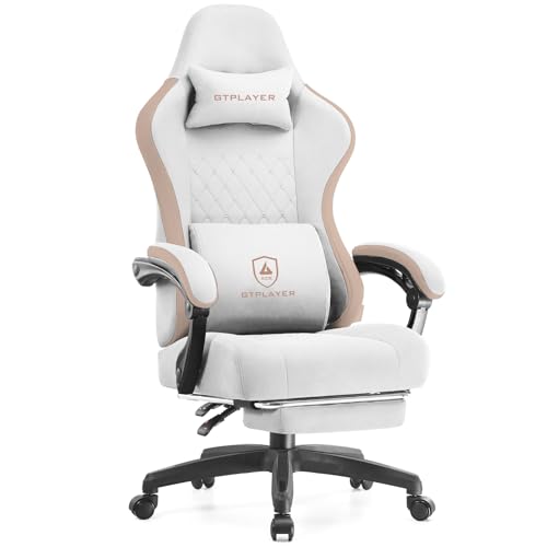 GTPLAYER Office Chair, Gaming Computer Desk Fabric Chair with Footrest, High Back Ergonomic Office Chair with Pocket Spring Lumbar Support and Linkage Armrests Adjustable Height Swivel for Home Task