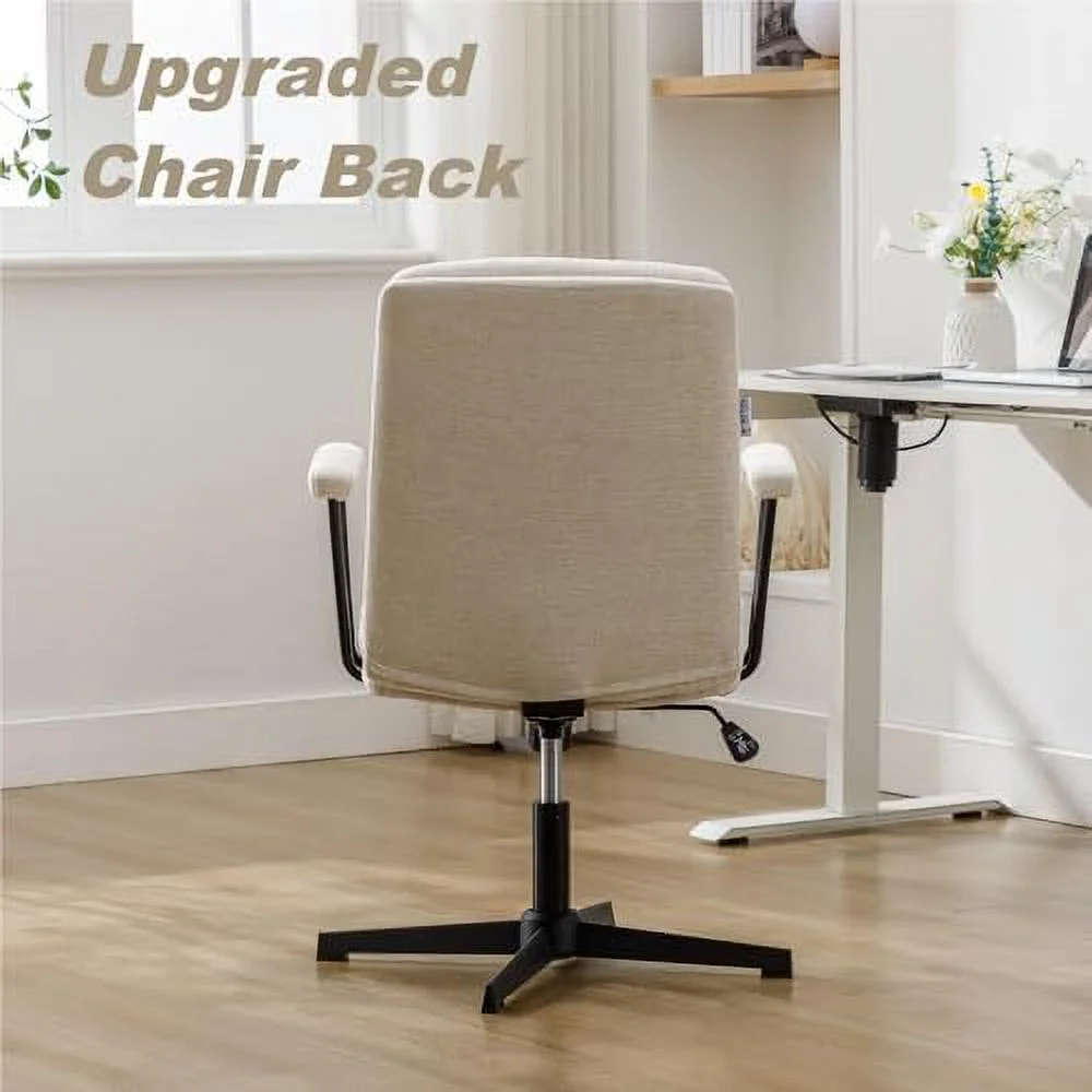 JOMA Office Desk Chair  Vanity Chair with Removable Padded Armrests for   JOMA Swivel Chair with No Wheels  Linen Comfy Chair with Premium Thick Cushion