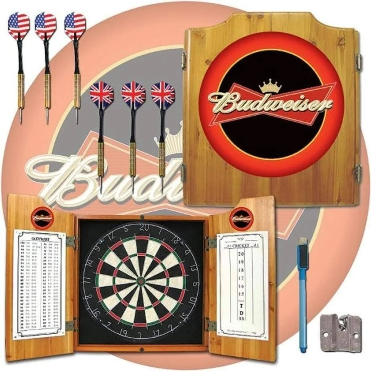 Budweiser Cabinet Dart Board Set