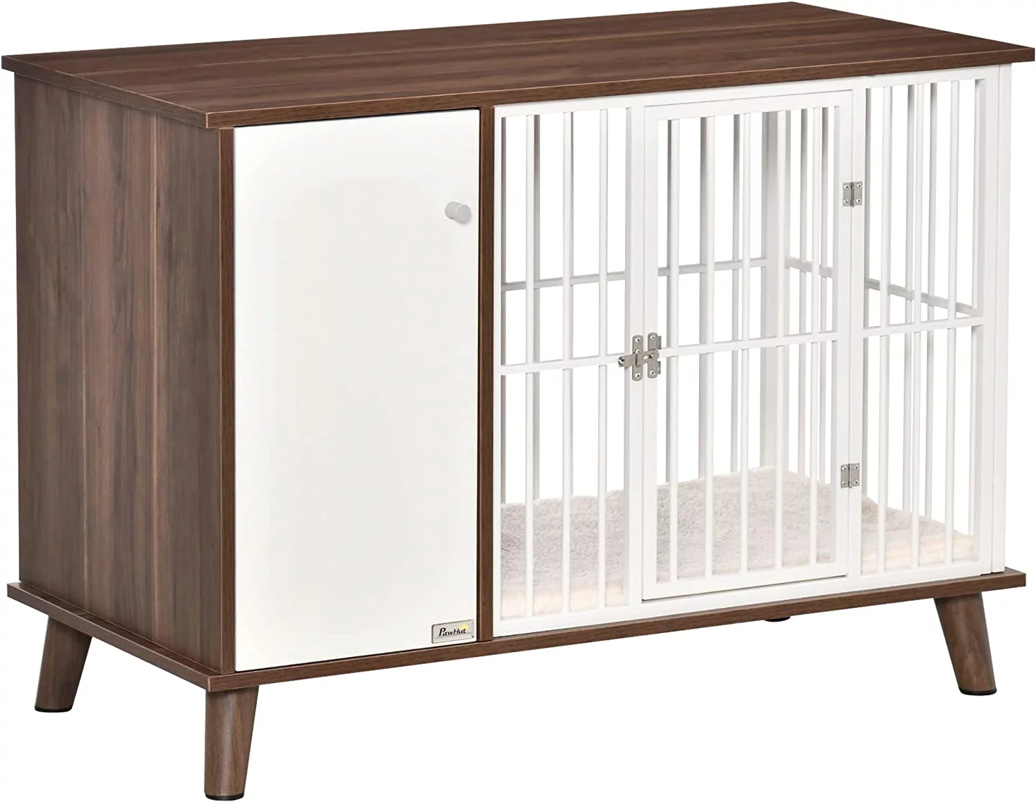 Wooden Dog Kennel, End Table Furniture with Cushion & Lockable Magnetic Doors, Small Size Pet Crate Indoor Puppy Cage, Brown - Curated Treasures Market